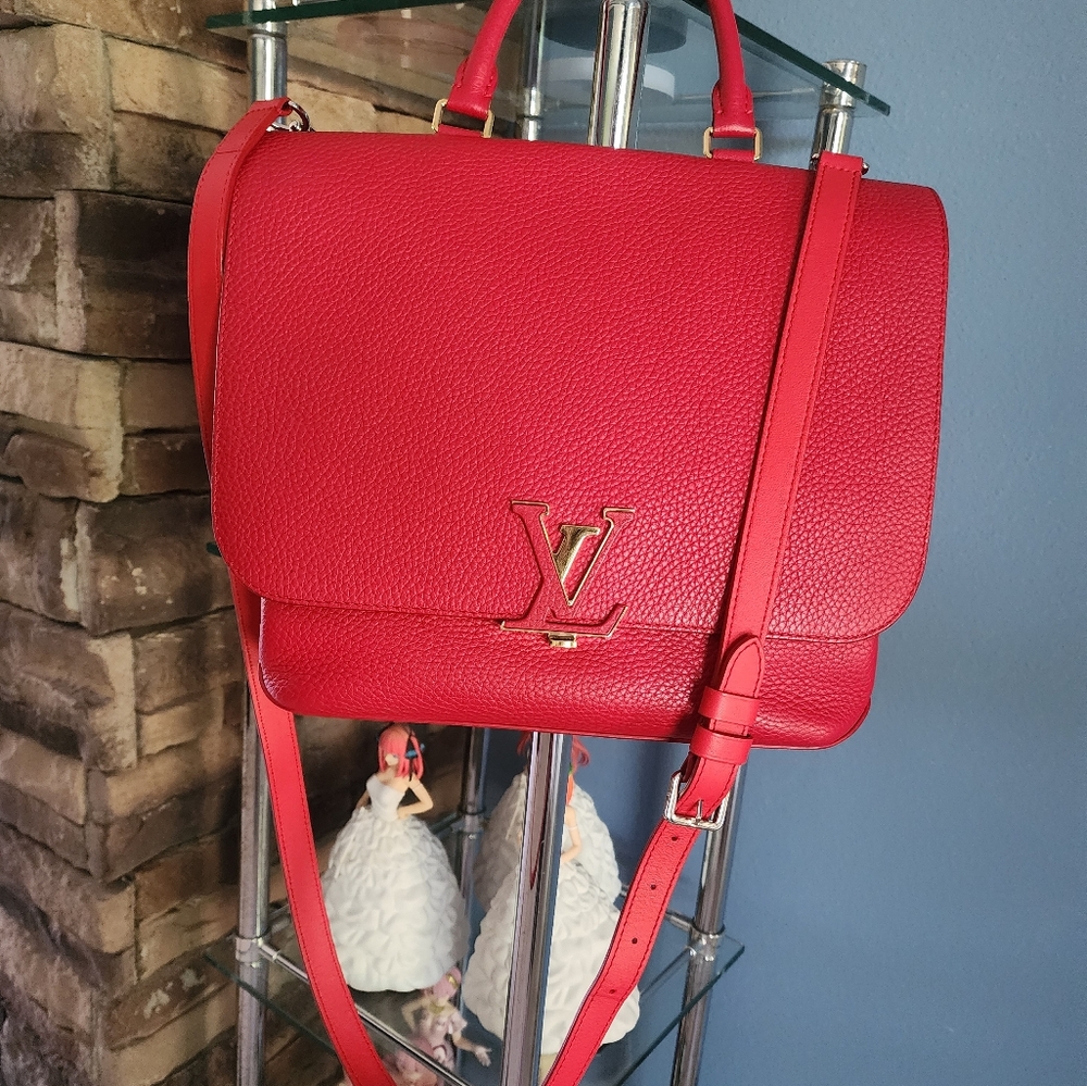 Louis Vuitton Red Taurillion Volta Shoulder Bag with Flap Design